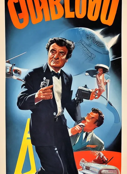 Prompt: columbo in 1 9 5 0 s pulp sci - fi movie poster, retrofuturism, highly detailed, mgm studios, david klein, reynold brown