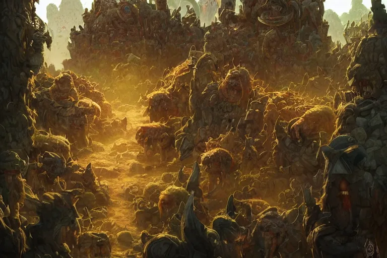 Prompt: point perspective dungeon irradiated fantasy dungeon The troll herald Shiah and their mangy crowd of mummys are hiding on the thick delta.,by artgerm and Craig Mullins, James Jean, Andrey Ryabovichev, Mark Simonetti and Peter Morbacher 16k