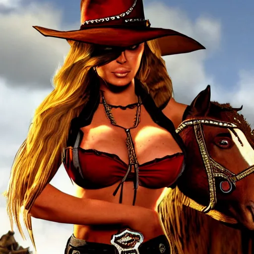 Image similar to carmen electra, cowgirl, red dead redemption