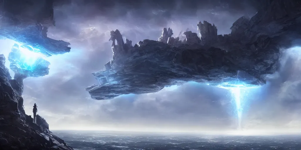 Image similar to the edge of the world ends with a cliff to space, High fantasy, Cinematic Matte Painting, Insanely Detailed, Award Winning, Trending on Artstation, 8k, UHD