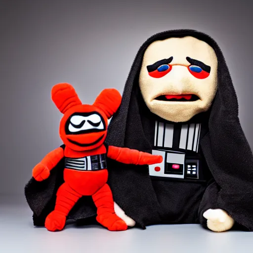 Prompt: studio portrait still of!!!!! darth maul!!!!!! plush toy, puppet, muppet show, 8 k, studio lighting, key light,