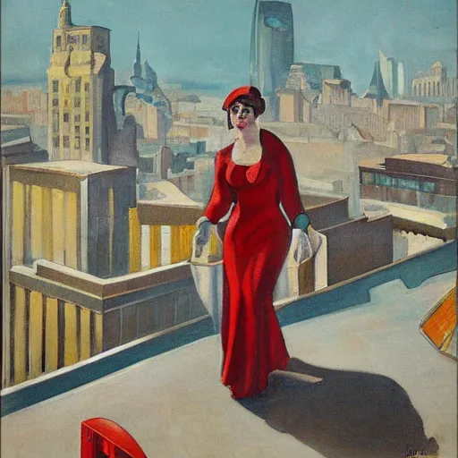 Prompt: woman, city, looking down, street top view, by enoch bolles