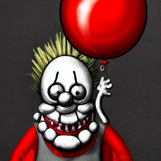 Image similar to surrealism grunge cartoon portrait sketch of spongebob with a wide smile and a red balloon by - michael karcz, loony toons style, pennywise style, horror theme, detailed, elegant, intricate