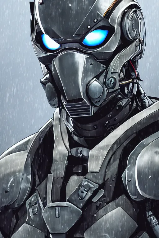 Image similar to cyber cyborg ninja mask helmet metal gear solid artic suit swat commando, global illumination ray tracing hdr fanart arstation by sung choi and eric pfeiffer and gabriel garza and casper konefal, a spectacular view cinematic rays of sunlight comic book illustration, by john kirby