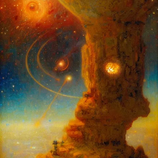 Prompt: Liminal space in outer space by Gaston Bussière