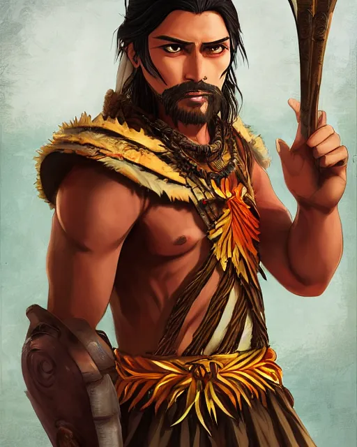 Image similar to an anime portrait of lapu - lapu as a beautiful man wearing filipino traditional clothing from skyrim, by stanley artgerm lau, wlop, rossdraws, james jean, andrei riabovitchev, marc simonetti, and sakimichan, trending on artstation