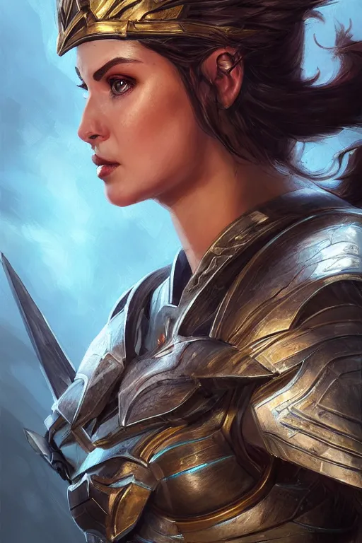 Image similar to amazon valkyrie athena, d & d, fantasy, portrait, highly detailed, headshot, digital painting, trending on artstation, concept art, sharp focus, illustration, art by artgerm and greg rutkowski and magali villeneuve