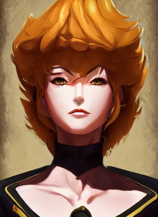 Image similar to full size persona, female sheriff, detail, ultra sharpness, beautiful female, detailed face, art by huyy nguyen, style by cain kuga, cowboy bebop art style