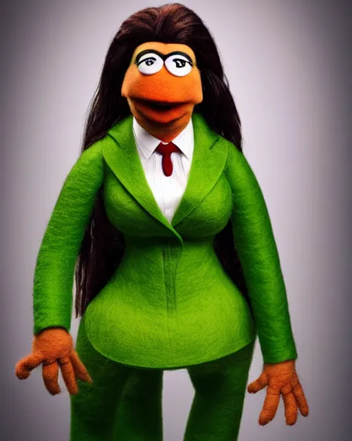 Image similar to meredith palmer as a muppet. highly detailed felt. hyper real photo. 4 k.