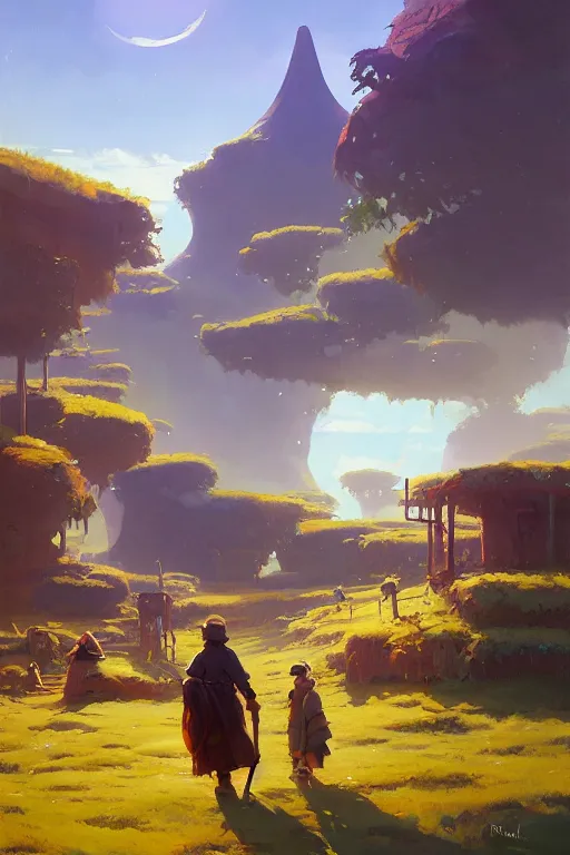 Image similar to solarpunk landscape,, andreas rocha style, james gurney, rhads