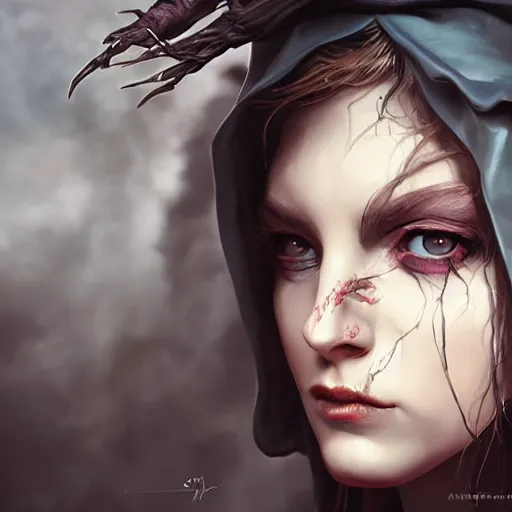 Image similar to Portrait evil witch girl, 4k photo by Steve mccurry, wlop, artgerm, andrei riabovitchev, nuri iyem, james gurney, james jean, greg rutkowski, highly detailed, soft lighting 8k resolution