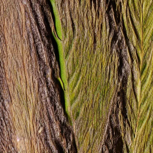 Prompt: close up of a totara tree leaf and bark texture