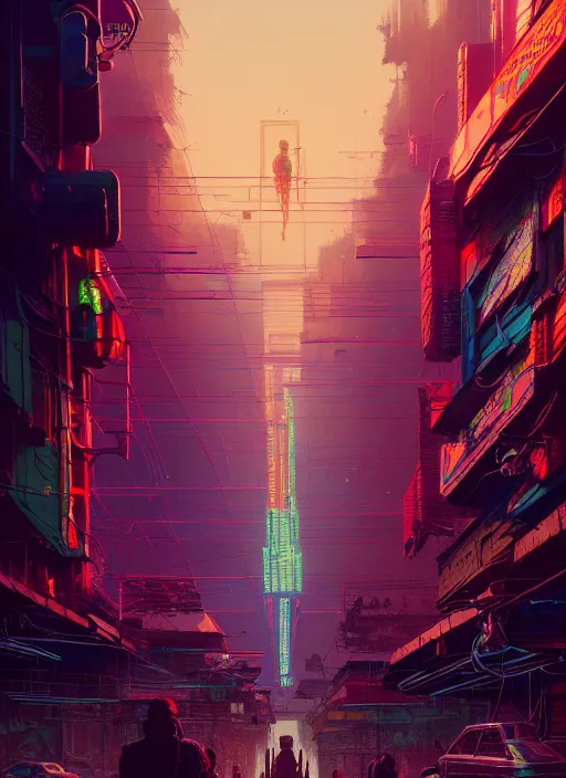 Image similar to masterpiece concept art, neon cyberpunk mexican, by greg rutkowski and geof darrow, 8 k, intricate detail, cinematic lighting