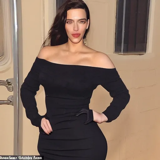 Image similar to a woman who is a genetic combination of kim kardashian and kat dennings and scarlett johansson and margot robbie and emma watson, face and upper - body focus