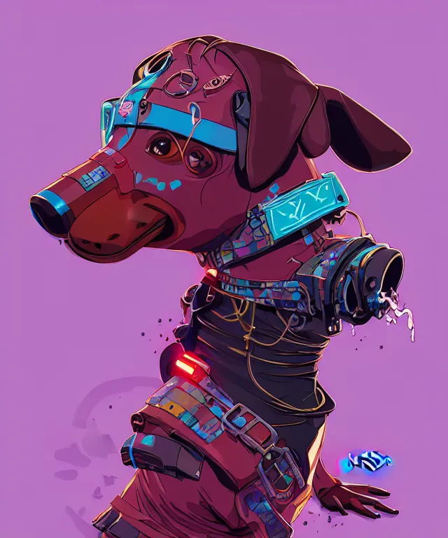 Image similar to a portrait of an anthropomorphic cyberpunk dachshund dog, ninja cyberpunk!, fantasy, elegant, digital painting, artstation, concept art, matte, sharp focus, illustration, art by josan gonzalez