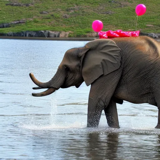 Prompt: gay elephant having a birthday party on a boat