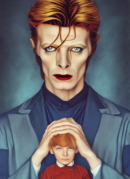 Image similar to twin peaks poster art, portrait of david bowie meets the little prince of darkness, by michael whelan, rossetti bouguereau, artgerm, retro, nostalgic, old fashioned