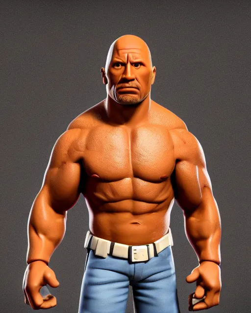 Image similar to full body 3d render of Dwayne Johnson as a funko pop, studio lighting, white background, blender, trending on artstation, 8k, highly detailed