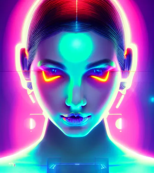 Image similar to symmetry!! latin princess of technology, solid cube of light, hard edges, product render retro - futuristic poster scifi, lasers and neon circuits, beautiful woman latin princess, intricate, elegant, highly detailed, digital painting, artstation, concept art, smooth, sharp focus, illustration, dreamlike, art by artgerm