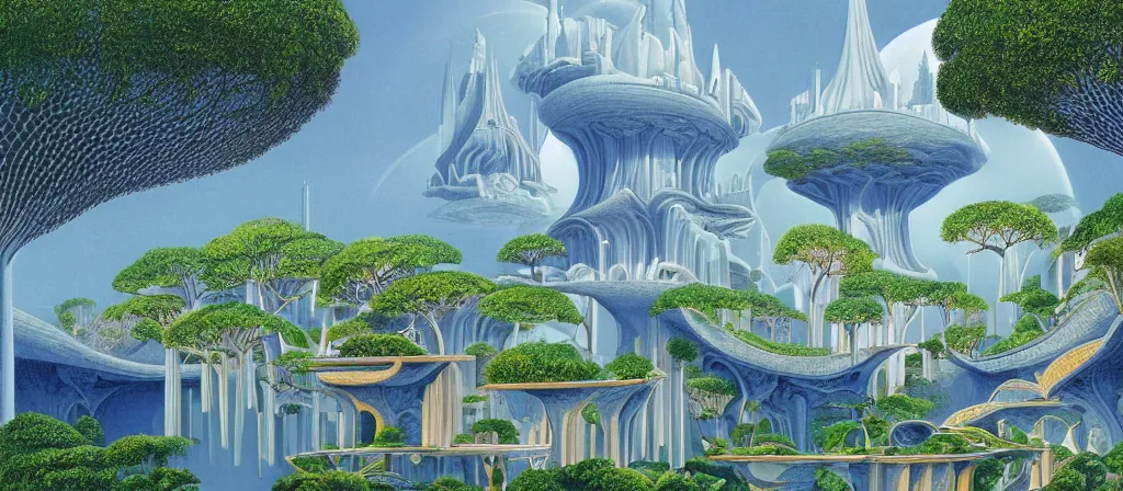 Image similar to huge gargantuan angular dimension of pagoda liminal spaces, temples by escher and ricardo bofill. utopian singaporean landscape by roger dean. magical realism, royal blue surrealism, lush sakura trees, waterfalls, thunder, lightning, cyberpunk, shot from below, epic scale