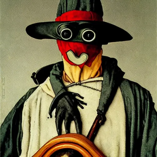 Image similar to A plague doctor portrait by Norman Rockwell