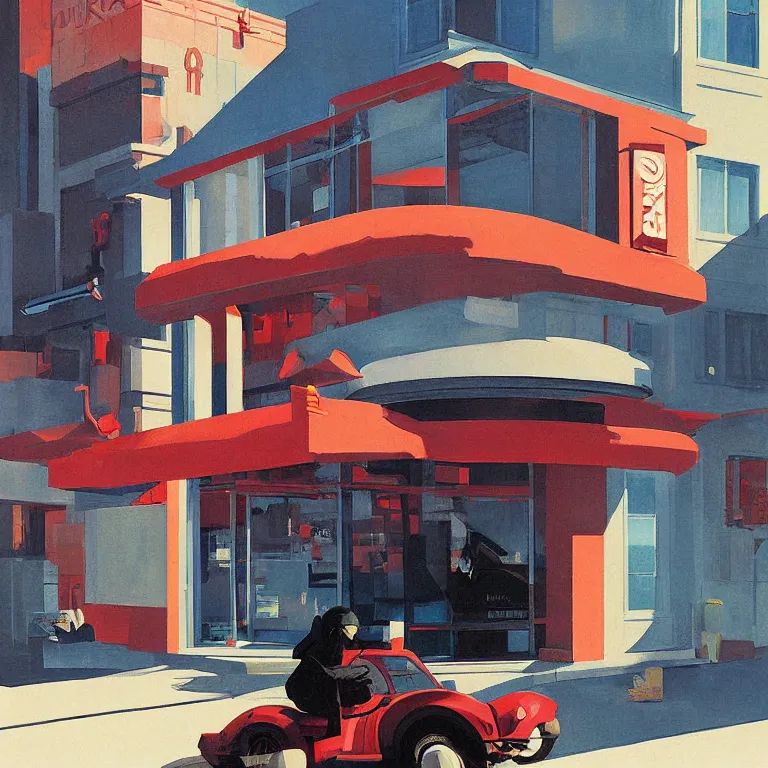 Image similar to Akira by Edward Hopper, painted by James Gilleard, airbrush