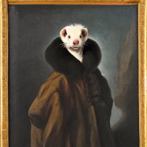 Image similar to Portrait of a Ferret with dark fur in a general outfit , painted by Jan Willem Pieneman, Courageous, Bold, painting