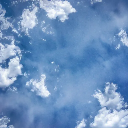 Image similar to a photo of the sky, there are puffy clouds and prismatic cracks crisscrossing the sky