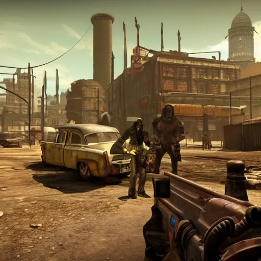 Image similar to promotional screenshot of fallout videogame set in london