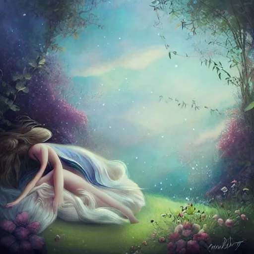 Prompt: lullaby scene landscape by anna dittmann