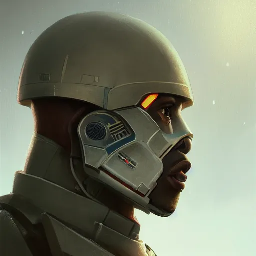 Image similar to portrait of a man by Greg Rutkowski, the grand admiral of the galactic alliance, a black man in his 20s, short hair, impeccable military composure, wearing the tactical gear of the galactic alliance, Star Wars Expanded Universe, highly detailed portrait, digital painting, artstation, concept art, smooth, sharp foccus ilustration, Artstation HQ