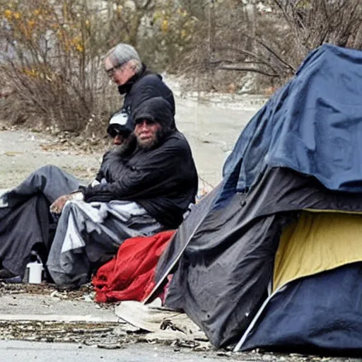 Prompt: trump homeless living in homeless camp