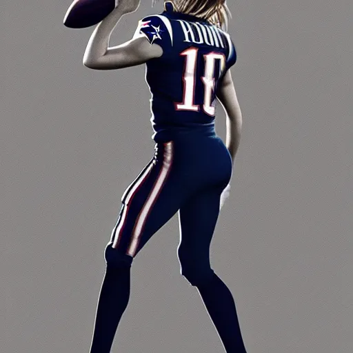 Prompt: emma watson in new england patriots football uniform fanart, digital art, movie poster, vivid, minimalist, vibrant, trending on artstation