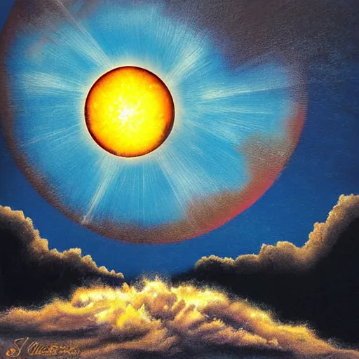 Image similar to surreal nuclear eclipse blast, art by sandra pelser, joshy sly