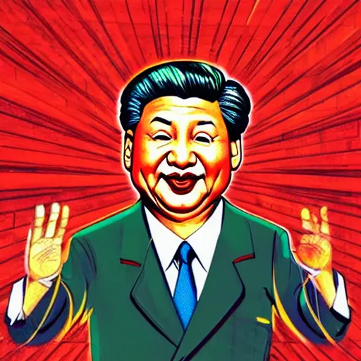 Image similar to xi jinping as communist clown, clown, soviet propaganda style, vivid colors, detailed lines, dominating red color, detailed portrait, poster style