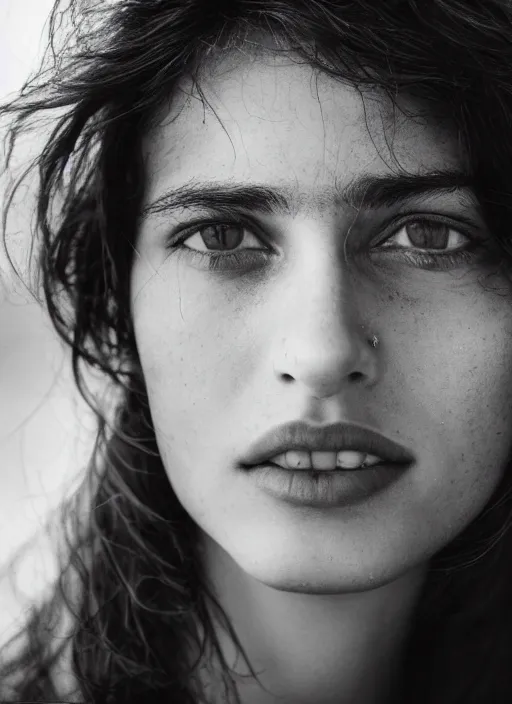 Prompt: portrait of a beautiful 20-year-old Italian woman by Peter Lindbergh, close up, detailed, award winning, Sony a7R