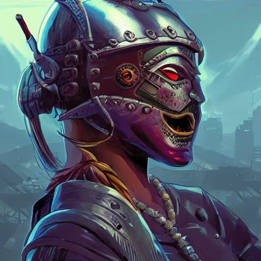 Image similar to cyberpunk viking helmet mask warrior goddess robot ninja fantasy, art gta 5 cover, official fanart behance hd artstation by jesper ejsing, by rhads, makoto shinkai and lois van baarle, ilya kuvshinov, ossdraws