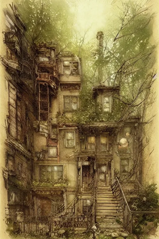 Image similar to (((((a ramshackle manhattan brownstone deep in the forest))))) by Jean-Baptiste Monge!!!!!!!!!!!!!!!!!!!!!!!!!!!