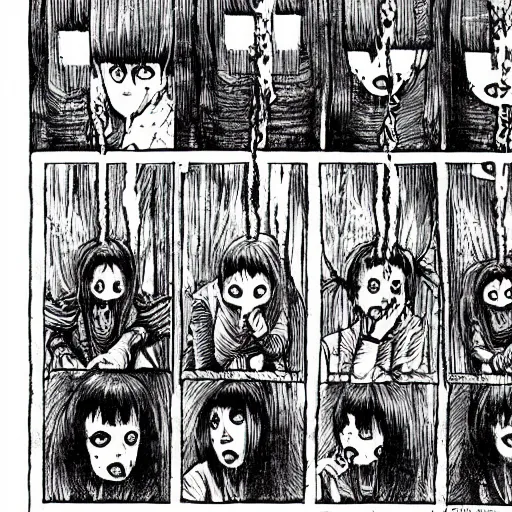 Image similar to Monsters scaring bystanders by Junji Ito.