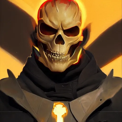 Image similar to greg manchess portrait painting of ghost rider as overwatch character, medium shot, asymmetrical, profile picture, organic painting, sunny day, matte painting, bold shapes, hard edges, street art, trending on artstation, by huang guangjian and gil elvgren and sachin teng