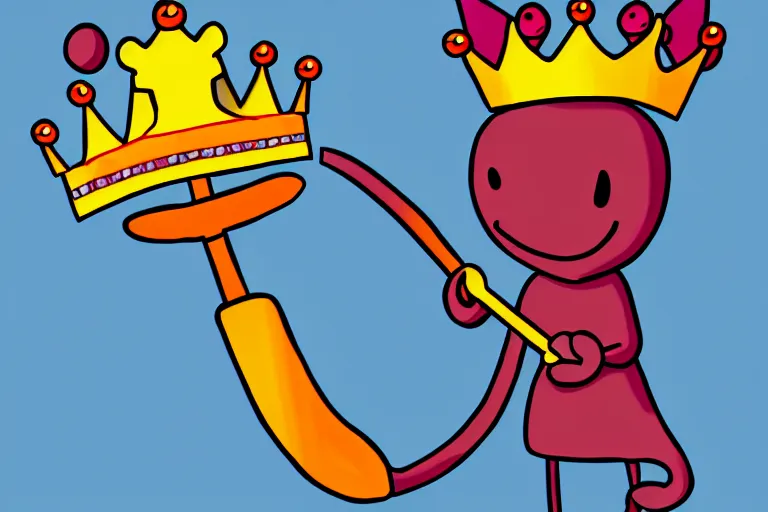 Image similar to kidney bean holding a staff, wearing crown, cartoon character, digital art, fun,