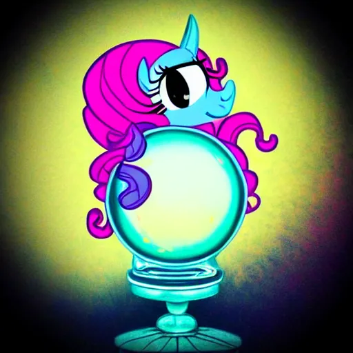 Image similar to Pinkie Pie 💓🐴 trapped inside a crystal ball 🔒🔮