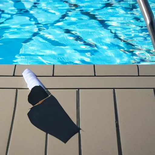 Prompt: grim reaper smoking a cigarette in a swimming pool
