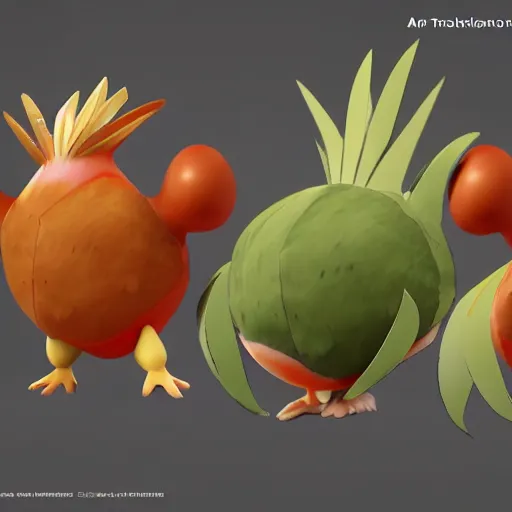 Image similar to a pokemon that looks like a coconuts . The body half coconuts half rooster,Trending on art station. Unreal engine.