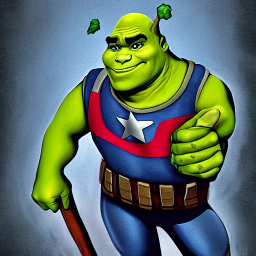 Image similar to digital painting of Shrek as Captain America