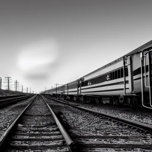Prompt: endless train, dream, greyscale, 4k