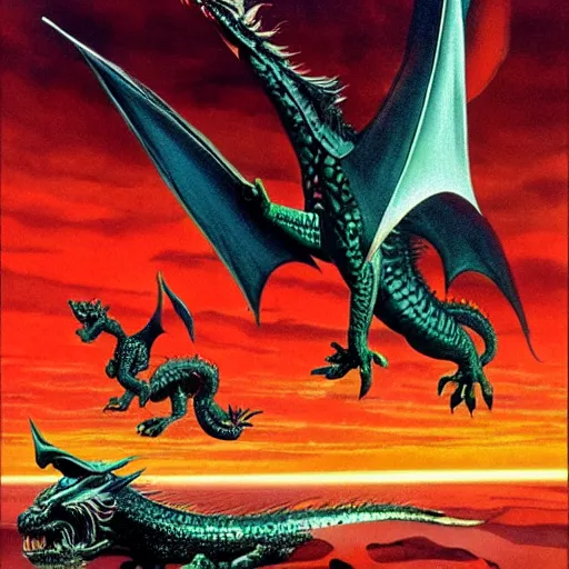 Image similar to dragon, vintage sci - fi art, by ed emschwiller