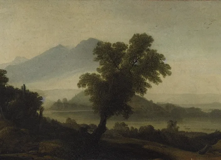 Prompt: highly detailed landscape of the african velt, misty ominous atmosphere : claude lorrain