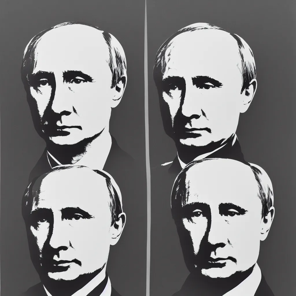 Image similar to individual silk screen portrait of putin by andy warhol