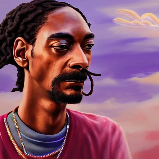 Prompt: colossal snoop dog is smoking the clouds, highly detailed, digital painting, artstation, octane render, matte, sharp focus, impressionist painting